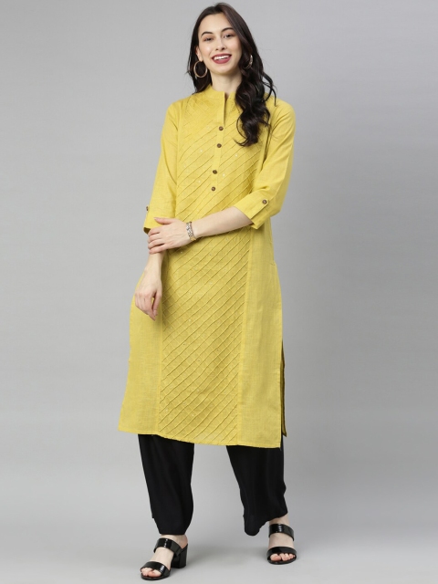 

Neerus Women Mustard Thread Work Kurta
