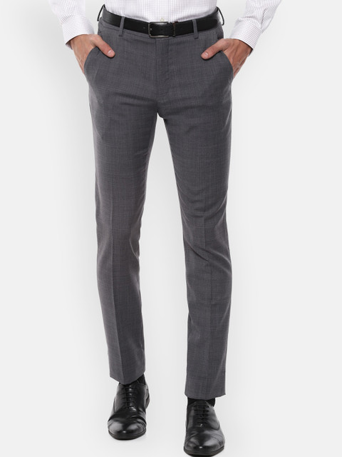 

Louis Philippe Men Grey Slim Fit Checked Formal Trousers