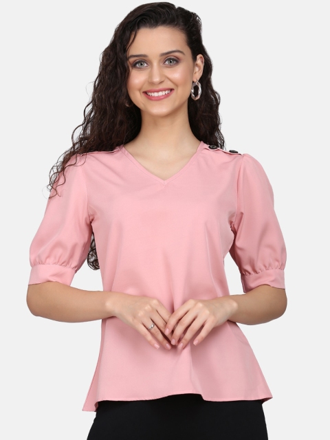 

Clothzy Pink Puff Sleeves Regular Top