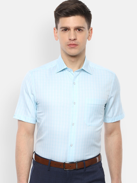 

Louis Philippe Men Turquoise Blue & White Regular Fit Checked Formal Shirt