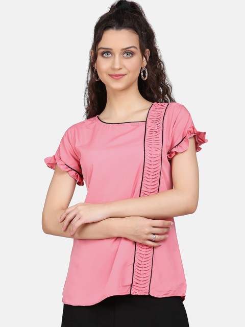 

Clothzy Pink Flutter Sleeves Crepe Regular Top