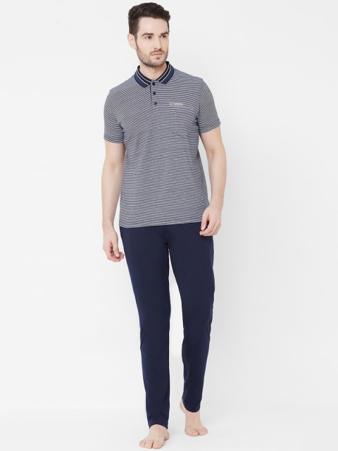 

Sweet Dreams Men Navy Blue & White Striped T-shirt and Pyjamas
