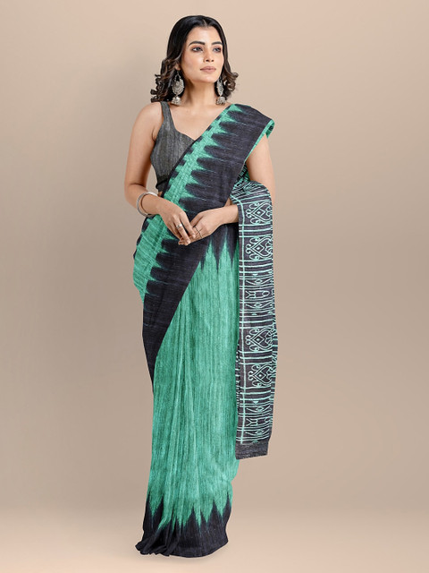 

BharatSthali Sea Green Pure Silk Printed Sambalpuri Saree