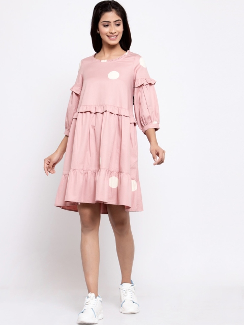 

TERQUOIS Women Pink Polka Dot Printed Fit and Flare Dress