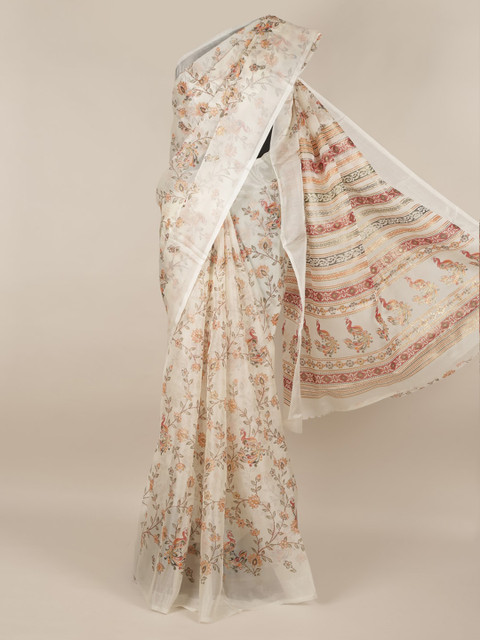 

Pothys Cream-Coloured Printed Tissue Saree