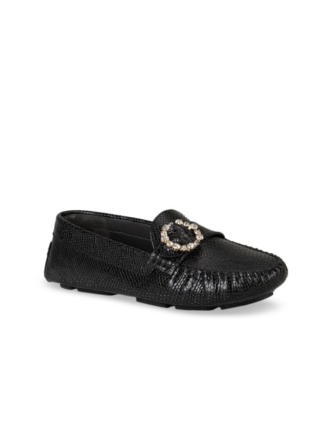 

ROSSO BRUNELLO Women Textured Leather Loafers Casual Shoes, Black