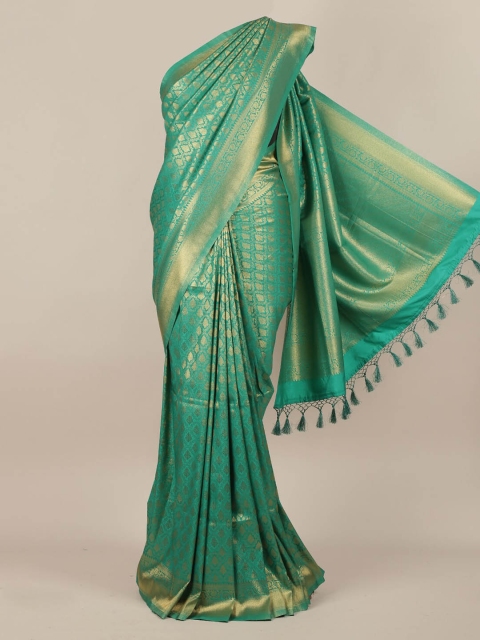 

Pothys Green & Gold-Toned Pure Silk Woven Design Banarasi Saree