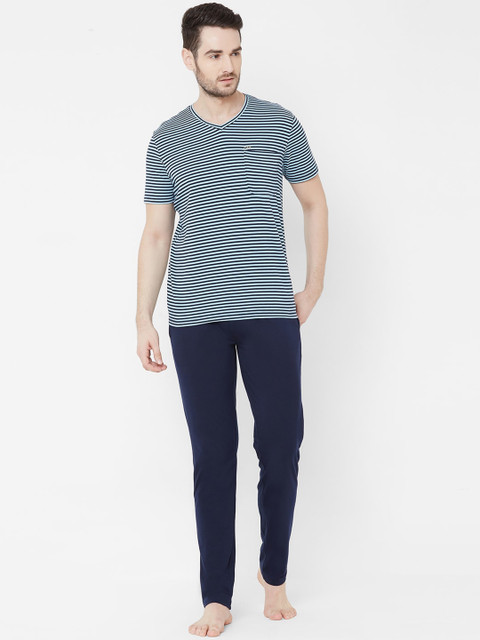 

Sweet Dreams Men Navy Blue Striped Night suit