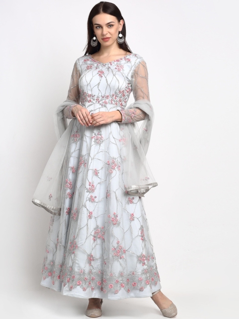 

Stylee LIFESTYLE Grey Net Semi-Stitched Dress Material