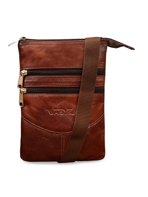 

ABYS Unisex Brown & Black Textured Leather Messenger Bag