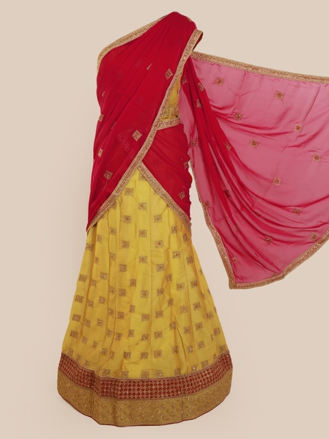 

Pothys Red & Yellow Poly Chiffon Embellished Saree