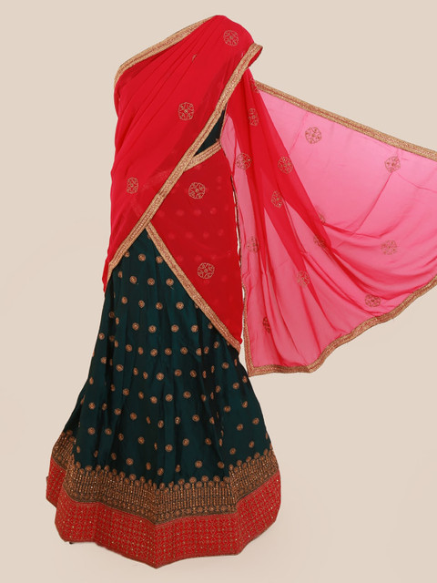

Pothys Pink & Green Poly Chiffon Embroidered Saree