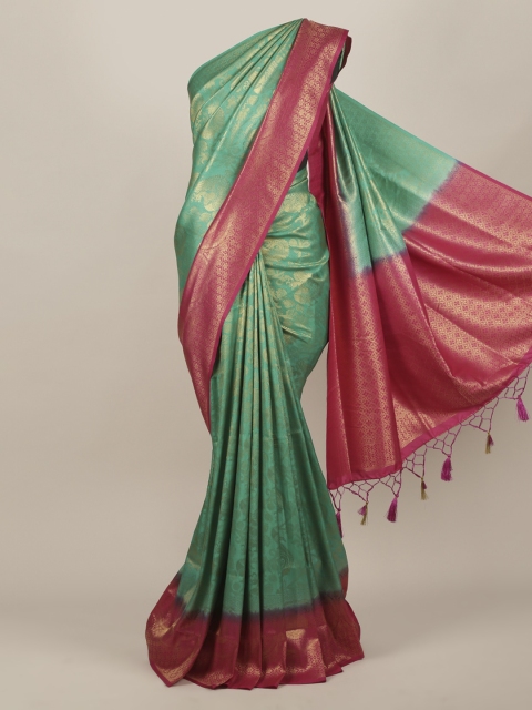 

Pothys Green & Gold Jute Silk Woven Design Saree With Tasseled Pallu