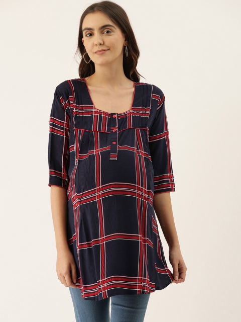 

GOLDSTROMS Women Navy Blue & Red Checked Tunic