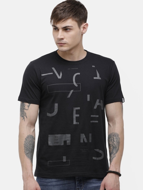 

Voi Jeans Men Black Printed Round Neck Cotton Pure Cotton T-shirt