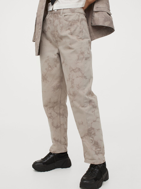 

H&M Women Beige Batik Printed Twill Trousers