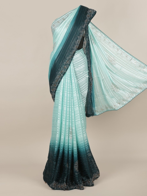 

Pothys Turquoise Blue Embellished Poly Chiffon Saree