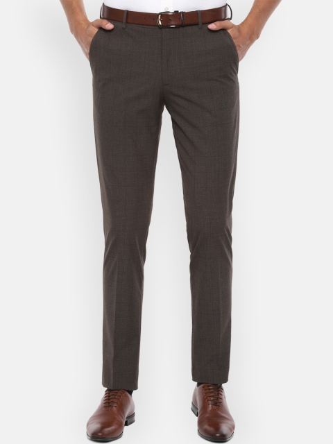 

Louis Philippe Men Grey Slim Fit Checked Formal Trousers