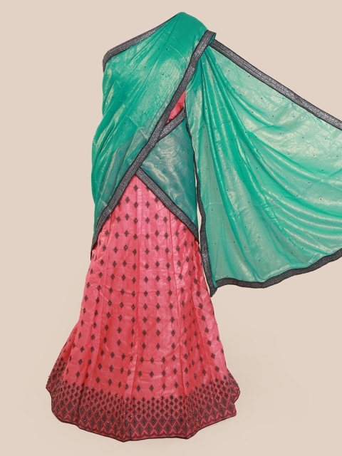 

Pothys Green & Pink Poly Chiffon Embellished Traditional Half Saree