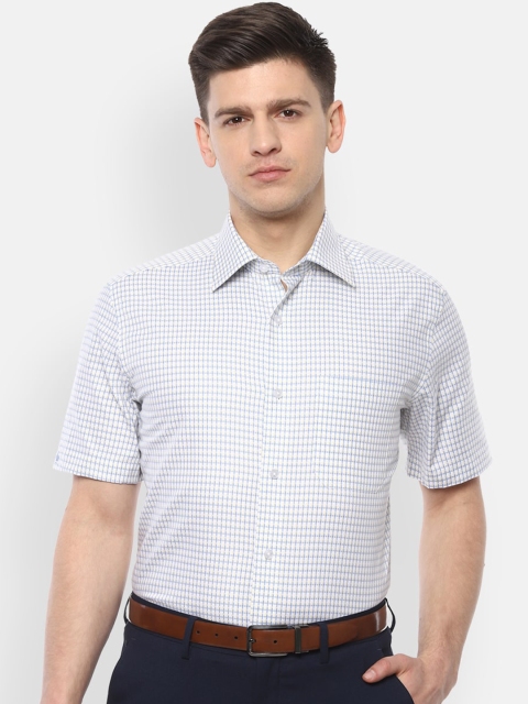 

Louis Philippe Men White & Blue Regular Fit Checked Cotton Formal Shirt
