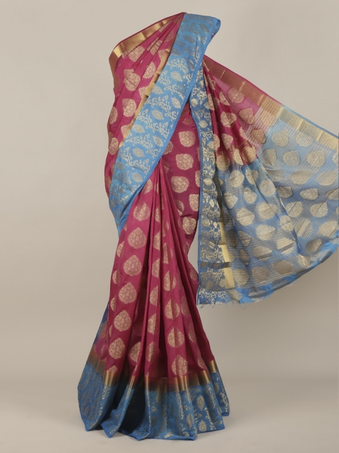 

Pothys Magenta & Blue Jute Silk Woven Design Saree