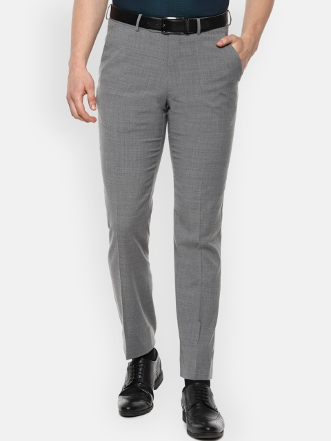 

Luxure by Louis Philippe Men Grey Slim Fit Self Design Formal Trousers