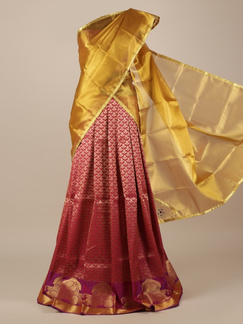 

Pothys Pink & Purple Woven Design Unstitched Lehenga & Blouse with Dupatta