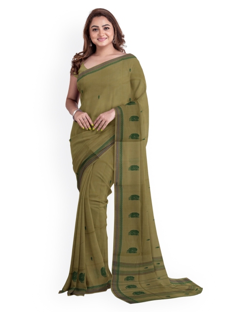 

APCO Olive Green Woven Design Pure Cotton Saree
