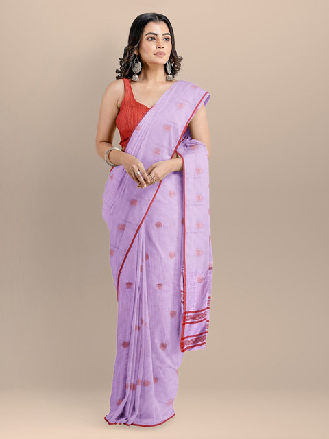 

BharatSthali Purple Pure Cotton Printed Taant Saree