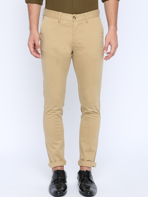 Basics Men Beige Tapered Fit Solid Regular Trousers