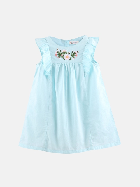 

Beebay Girls Turquoise Blue Embroidered A-Line Dress