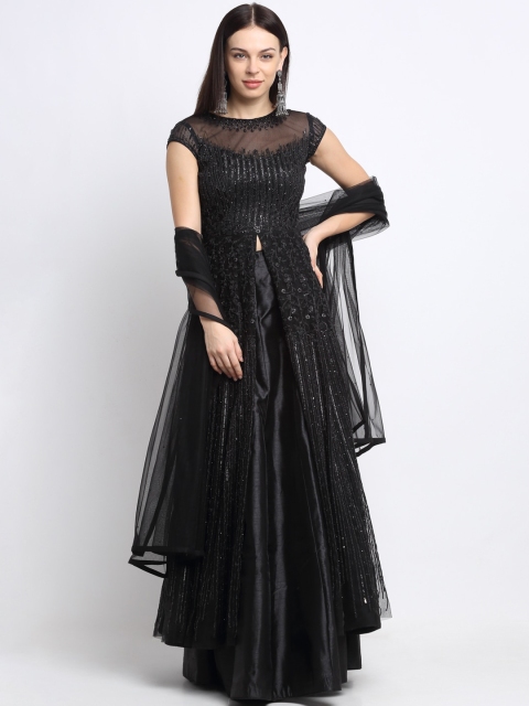 

Stylee LIFESTYLE Black Net Semi-Stitched Dress Material