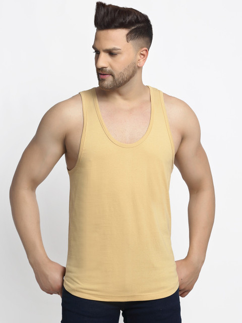 

Friskers Men Beige Solid Gym Vest