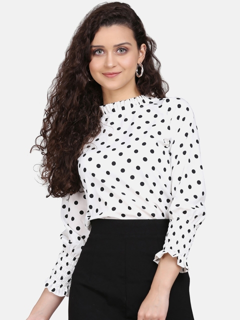 

Clothzy White Printed Crepe Regular Top