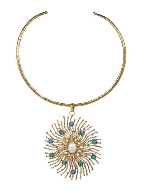 

ZeroKaata Gold-Toned & Blue Brass Handcrafted Dainty Island Choker Fashion Necklace