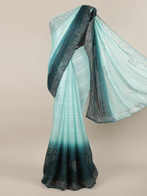 

Pothys Blue Striped Poly Chiffon Saree