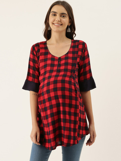 

GOLDSTROMS Women Red & Black Checked Tunic