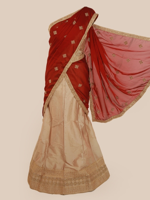 

Pothys Maroon & Gold-Toned Poly Chiffon Embroidered Saree