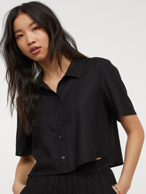

H&M Women Black Solid Cropped Blouse