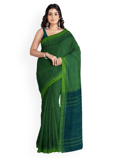 

APCO Green & Blue Pure Cotton Solid Saree