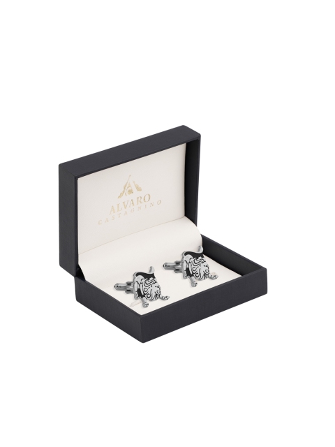

Alvaro Castagnino Silver-Toned & Black Zodiac Sign Cufflinks