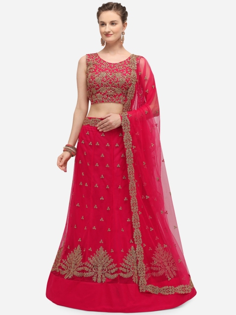 

JATRIQQ Pink & Gold-Toned Embroidered Semi-Stitched Lehenga & Unstitched Blouse with Dupatta