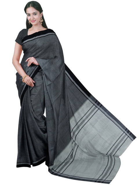 

APCO Grey & Black Pure Cotton Solid Handloom Saree