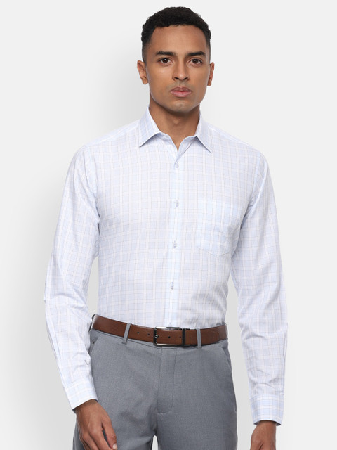 

Van Heusen Men White & Blue Regular Fit Checked Cotton Formal Shirt