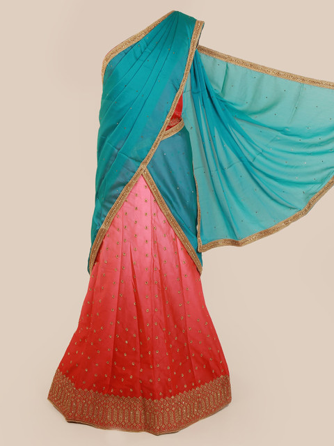 

Pothys Blue & Pink Poly Chiffon Embroidered Saree