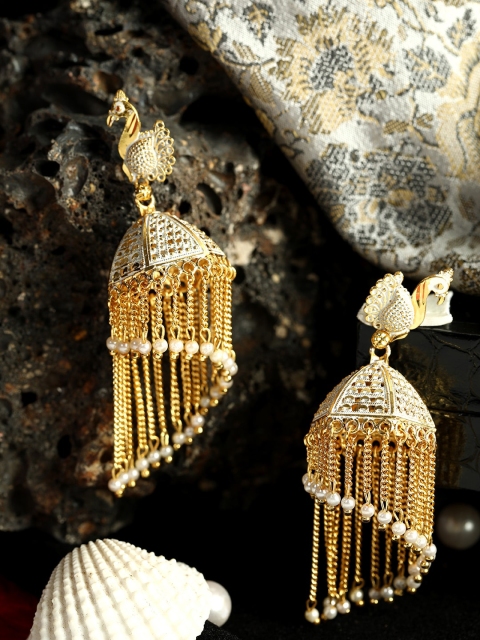 

ANIKAS CREATION White Gold-Plated Contemporary Jhumkas