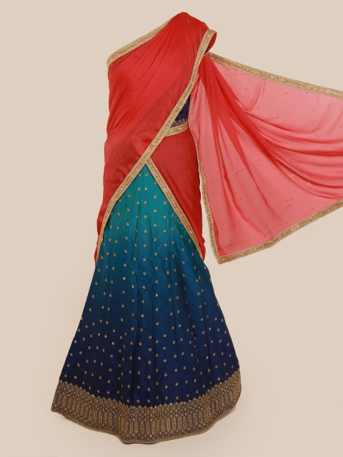 

Pothys Red & Blue Poly Chiffon Solid Lehenga Saree