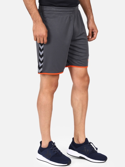 hummel Men Charcoal Grey Solid Regular Fit Sports Shorts