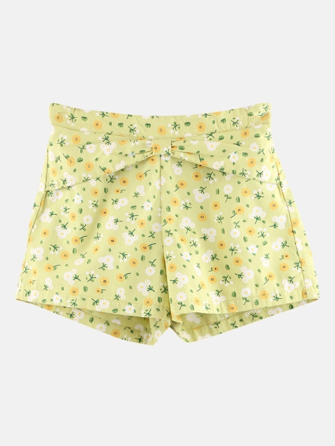 

Beebay Girls Green Floral Printed Regular Fit Hot Pants