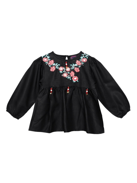 

Ishin DESIGNER STUDIO Black Floral Bishop Sleeves A-Line Top